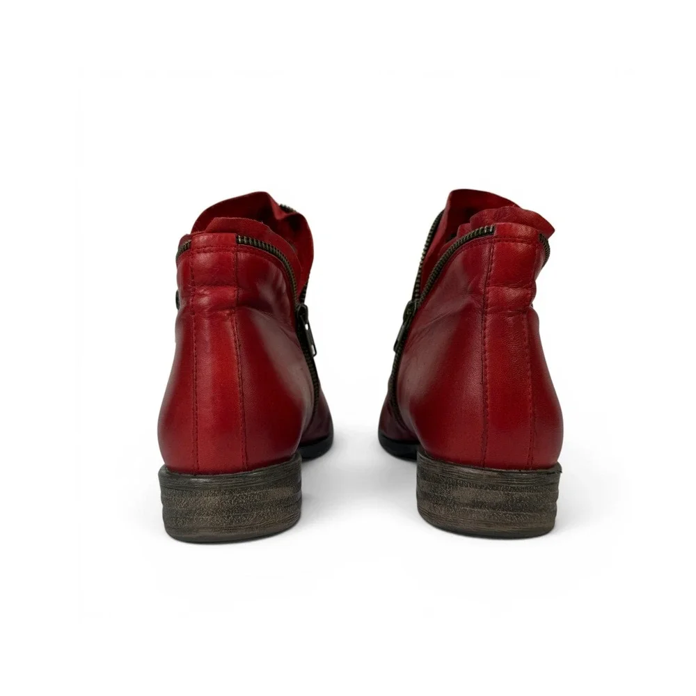Miz Mooz Luna Ankle Boots Womens 8.5 Red Antique Leather Ruched Zippers‎